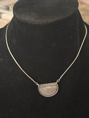 Sterling Silver Semi-Circle Pendant Necklace - Silver